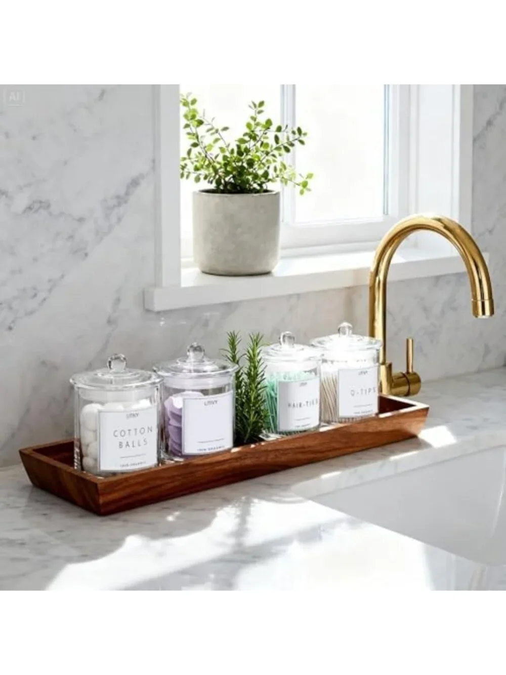 4 Pack Clear Glass Bathroom Organizers - Qtip Holder & Cotton Pad Dispenser
